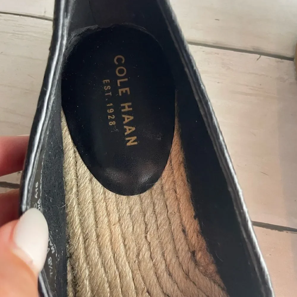 Cole Haan Rielle Perforated Espadrille Slip On Loafer Shoe Faux Patent Leather